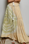 Shimmer tiered ruffle maxi skirt front view