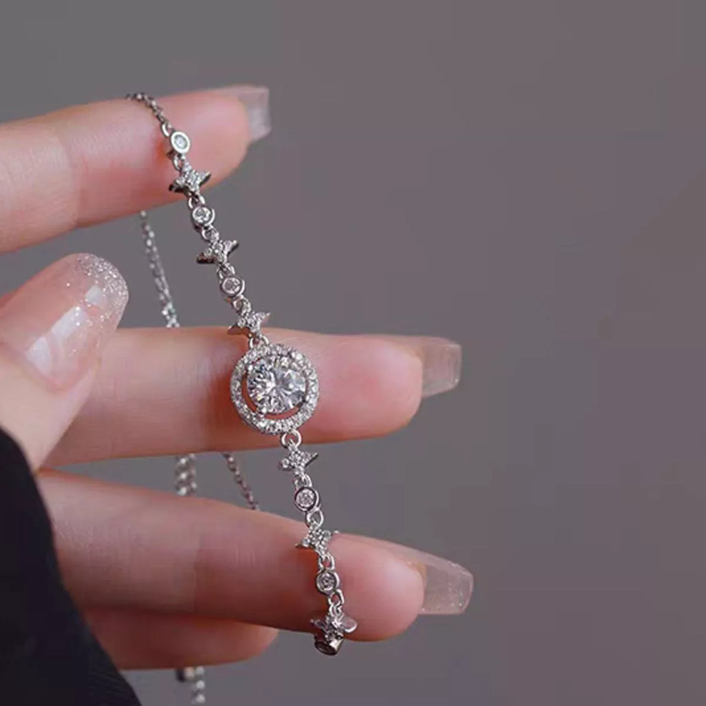 925 sterling silver moissanite bracelet on a wrist