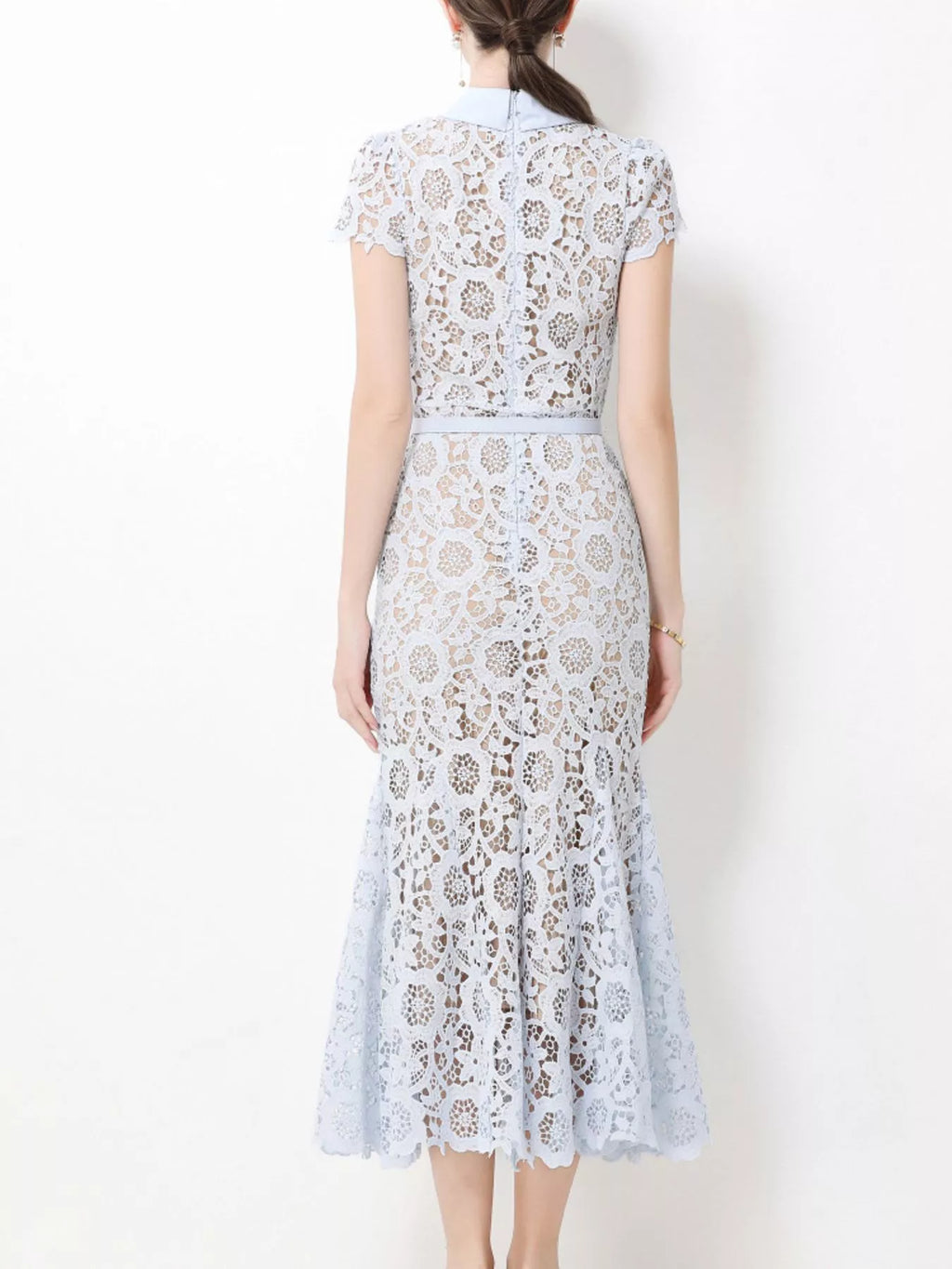 Light blue lace midi dress front