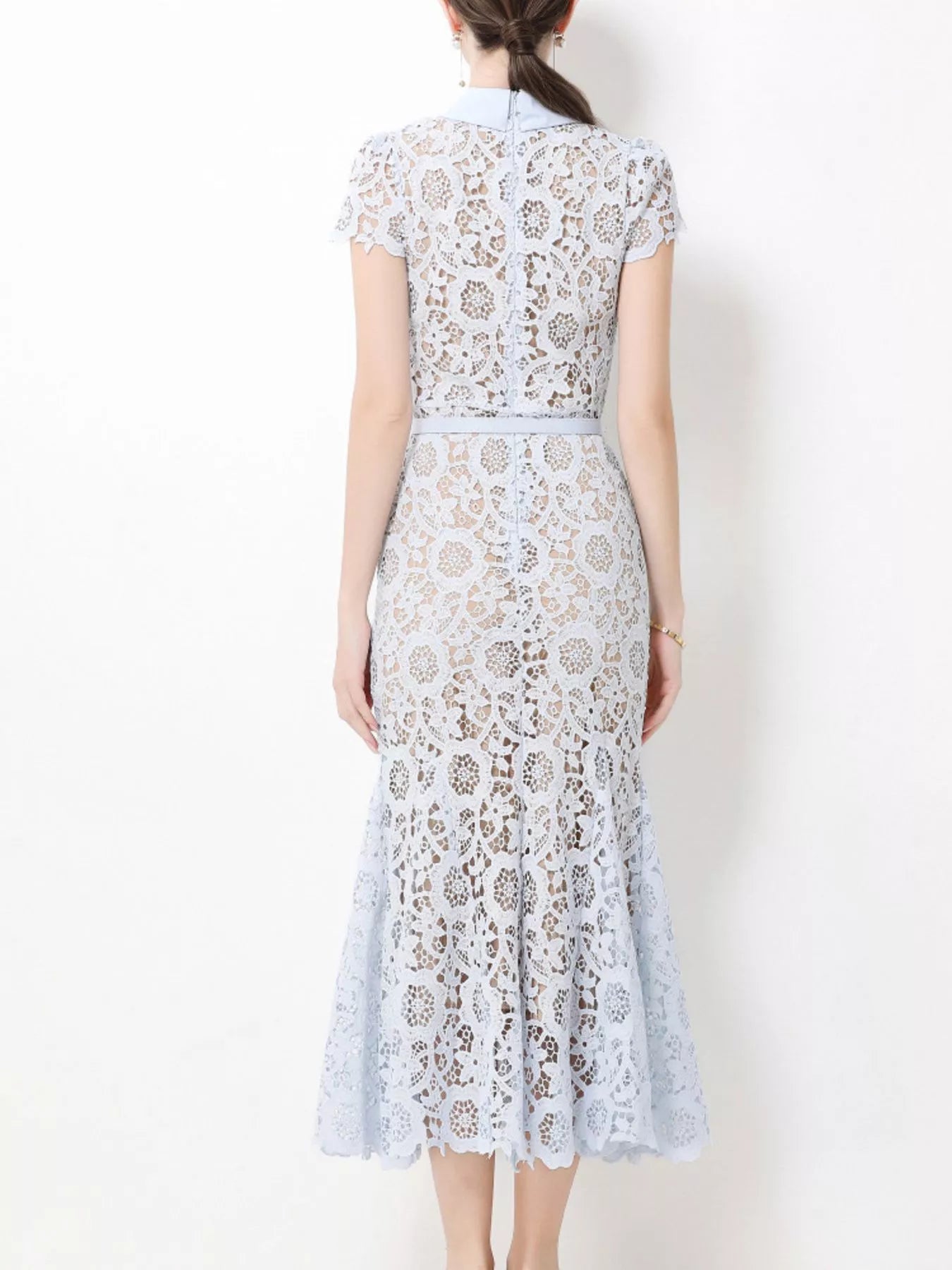 Light blue lace midi dress front
