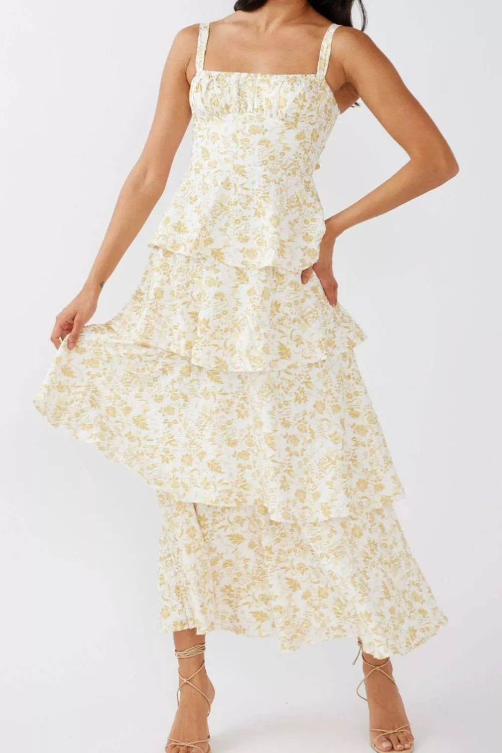 Floral maxi dress neckline detail
