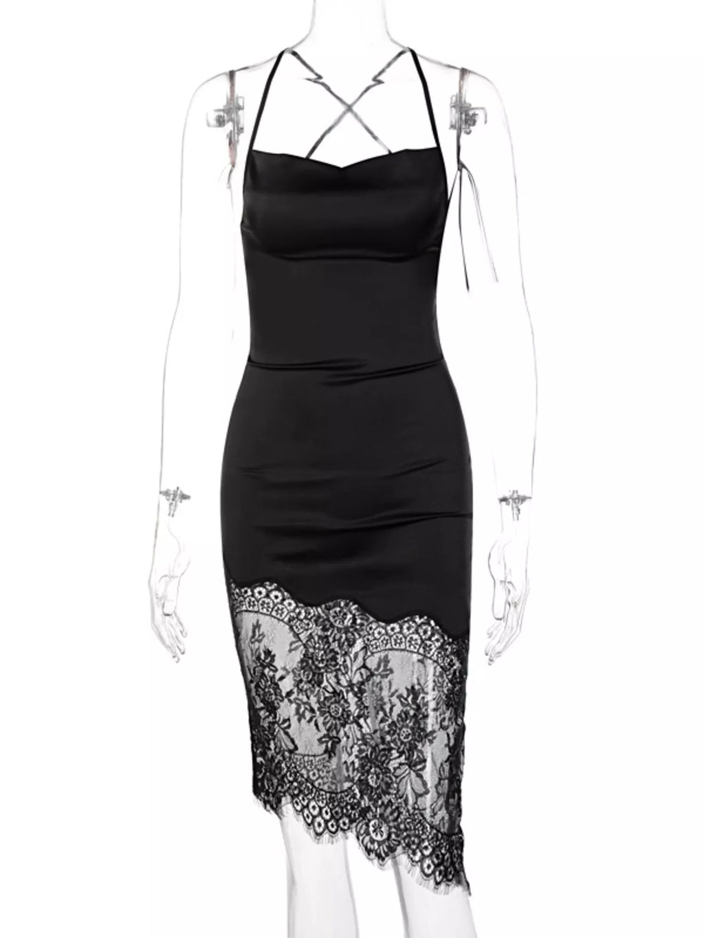 Satin lace trim dress full length