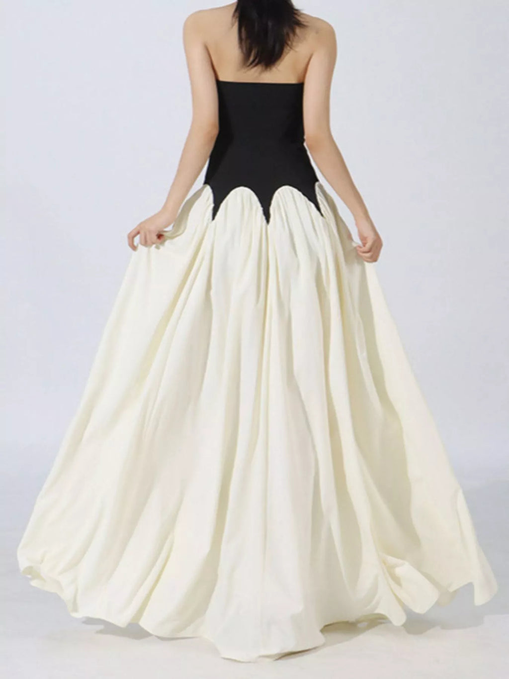 Two tone tube maxi dress styled with heels