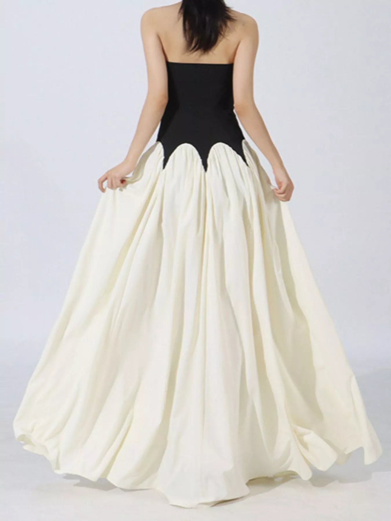 Two tone tube maxi dress styled with heels