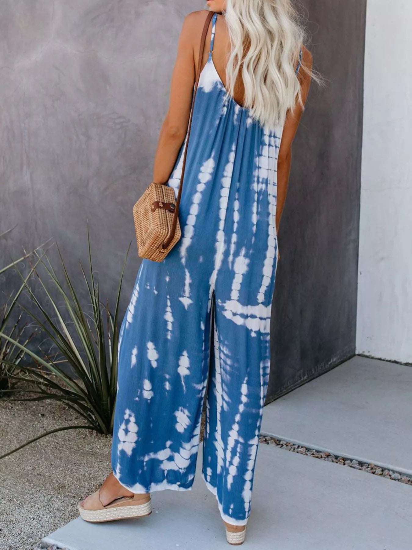 Plus size tie dye jumpsuit back view