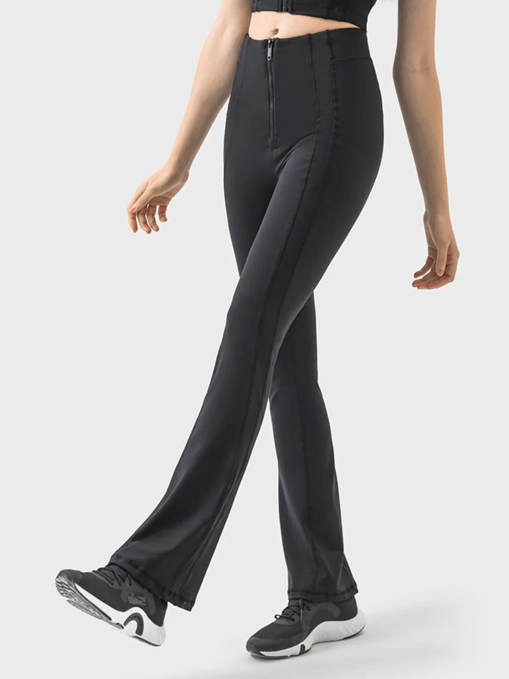 Zipper detail high waisted active pants side view