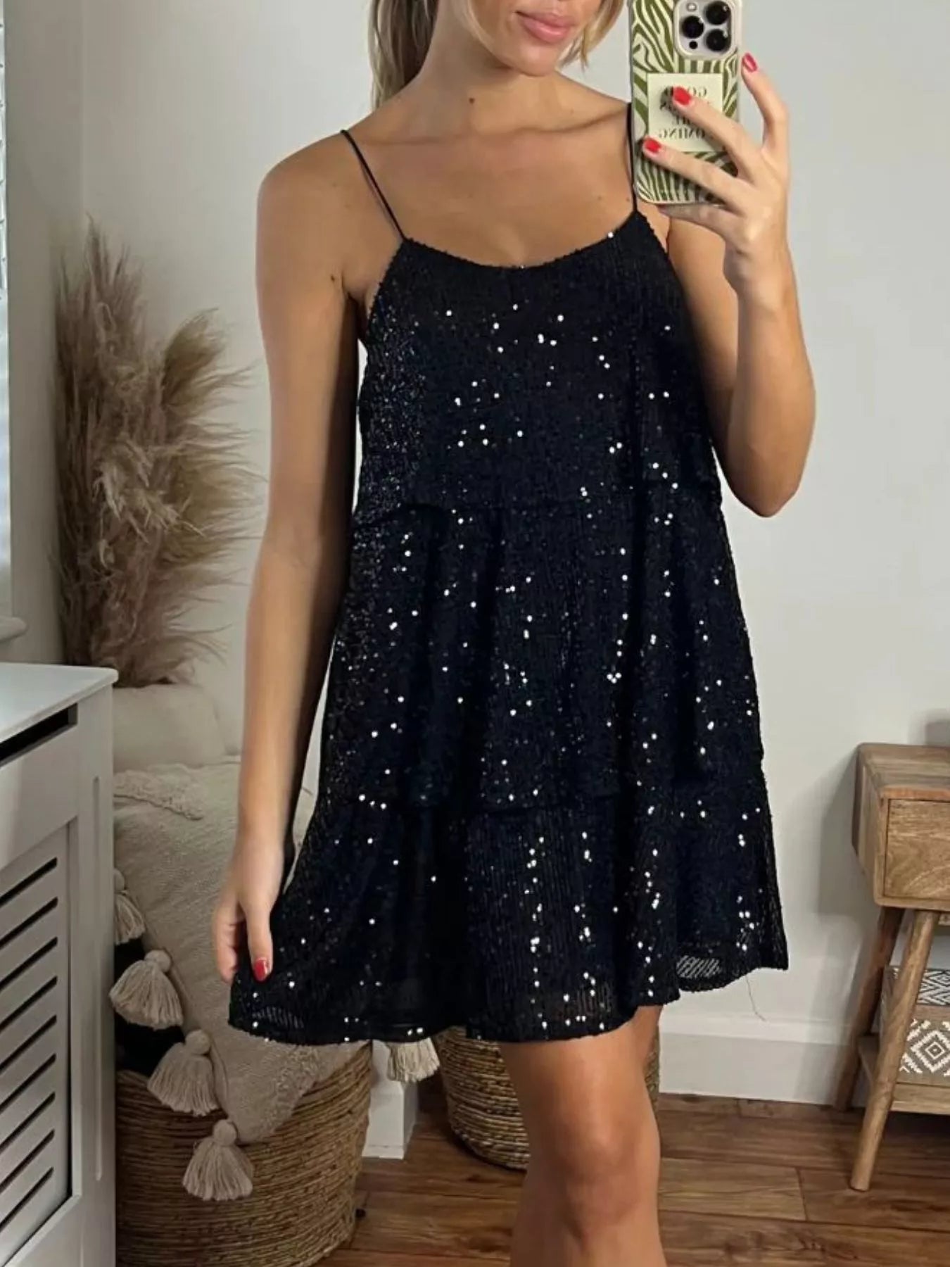 Sequin going out dress model pose