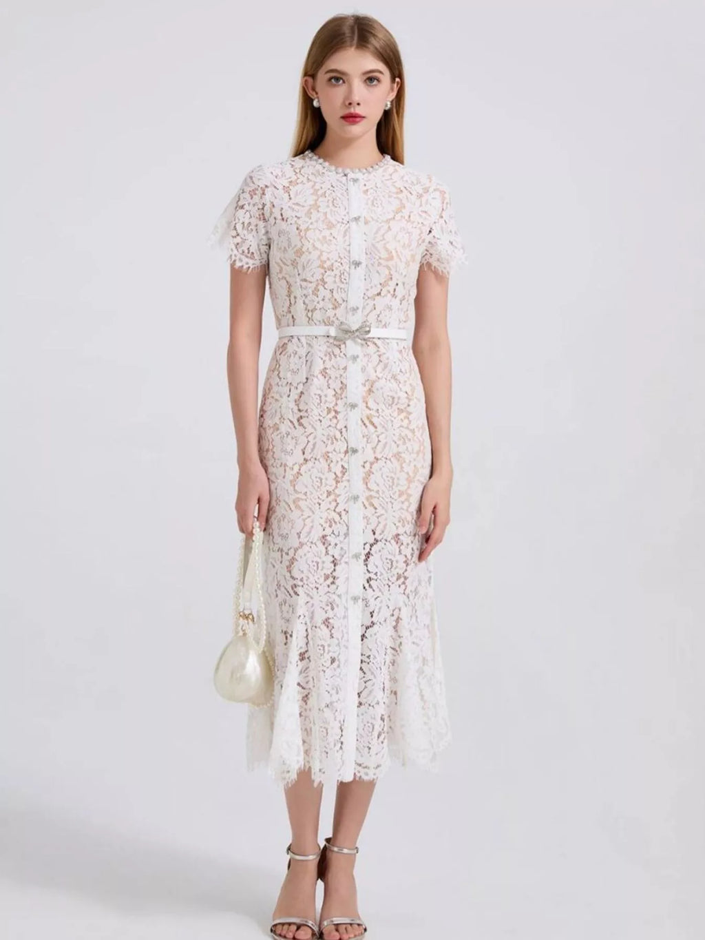Lace mermaid dress styled look