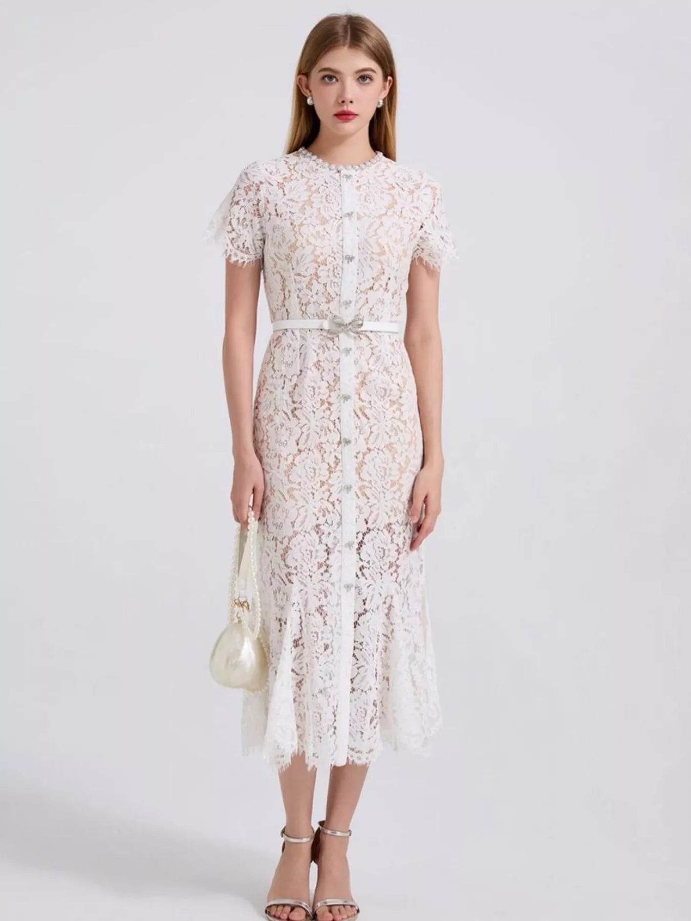Lace mermaid dress styled look
