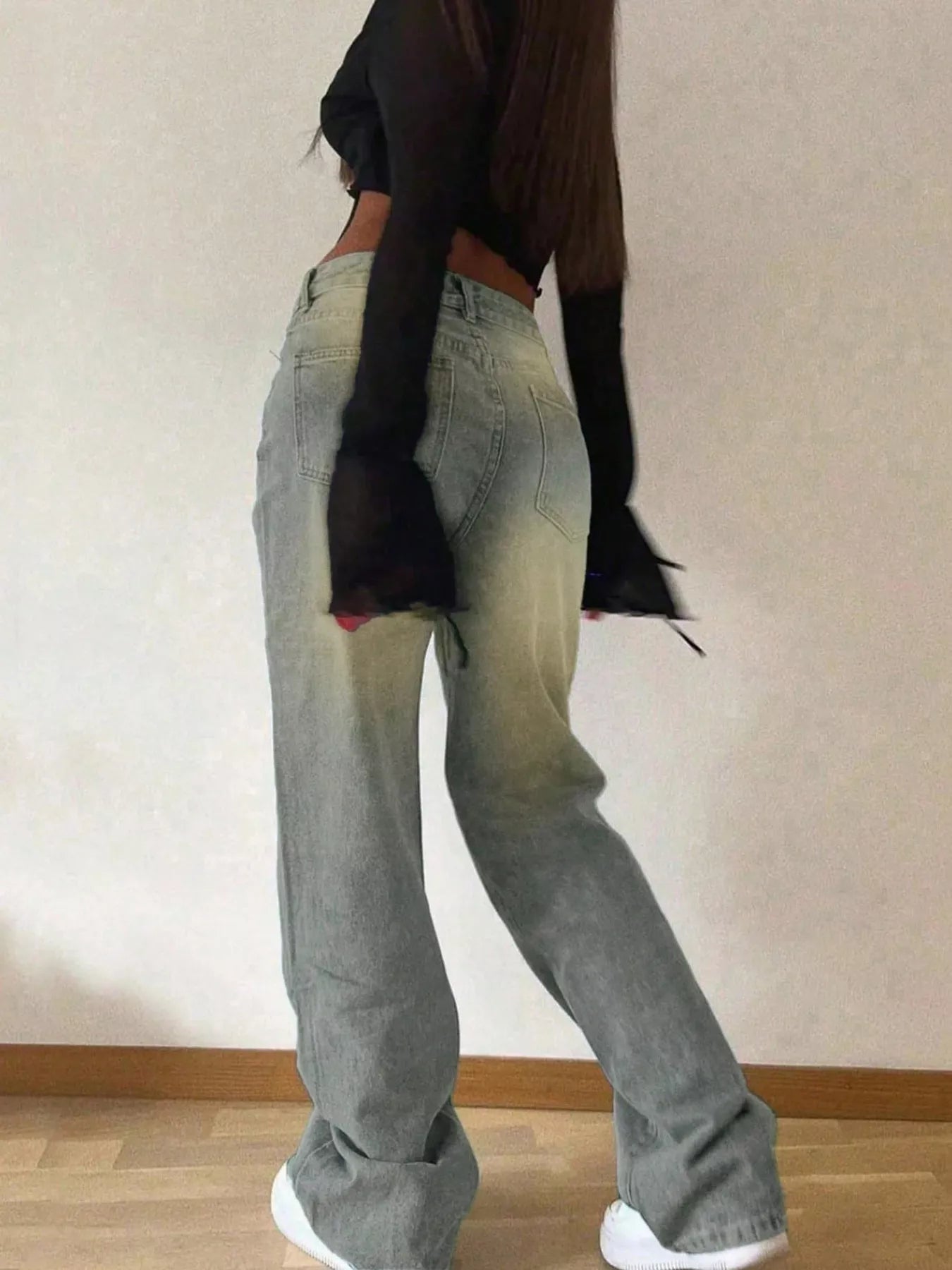 Navy vintage wash jeans styled outfit view