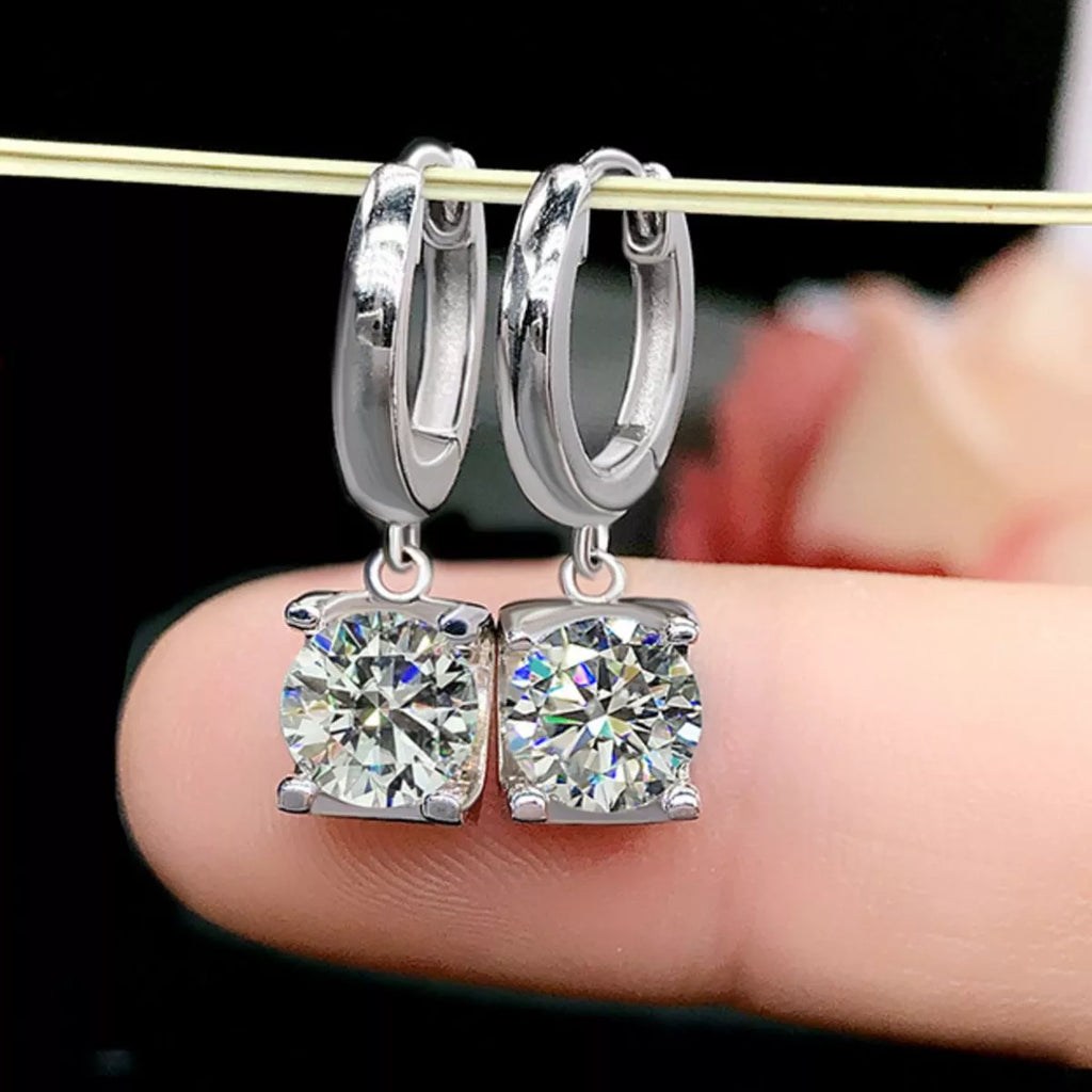1 carat moissanite sterling silver drop earrings front view