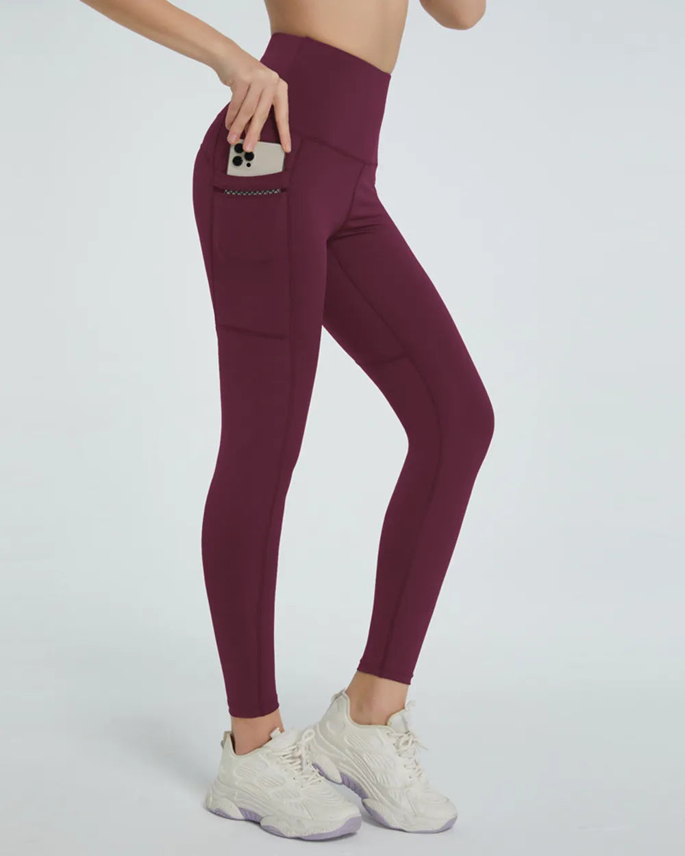 White high waist workout leggings side profile