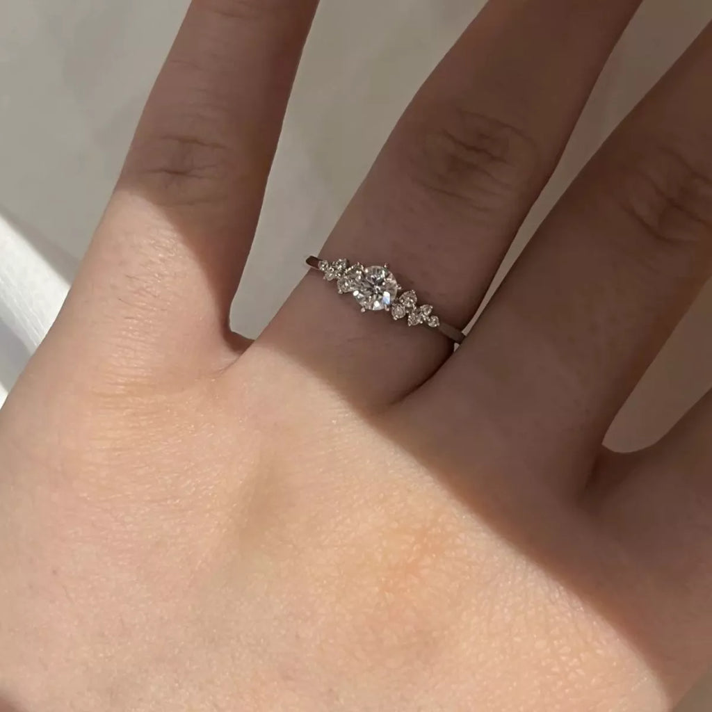 Moissanite sterling silver solitaire ring side profile detail