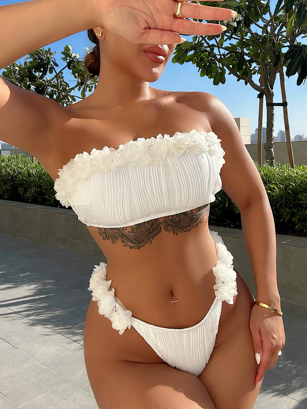 Applique tie back two piece bikini set front view