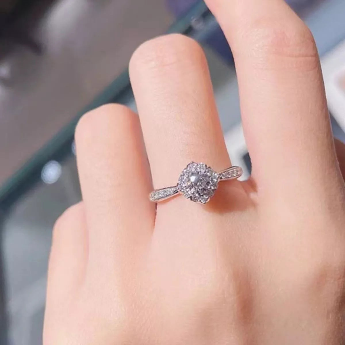 Sterling silver moissanite ring top view