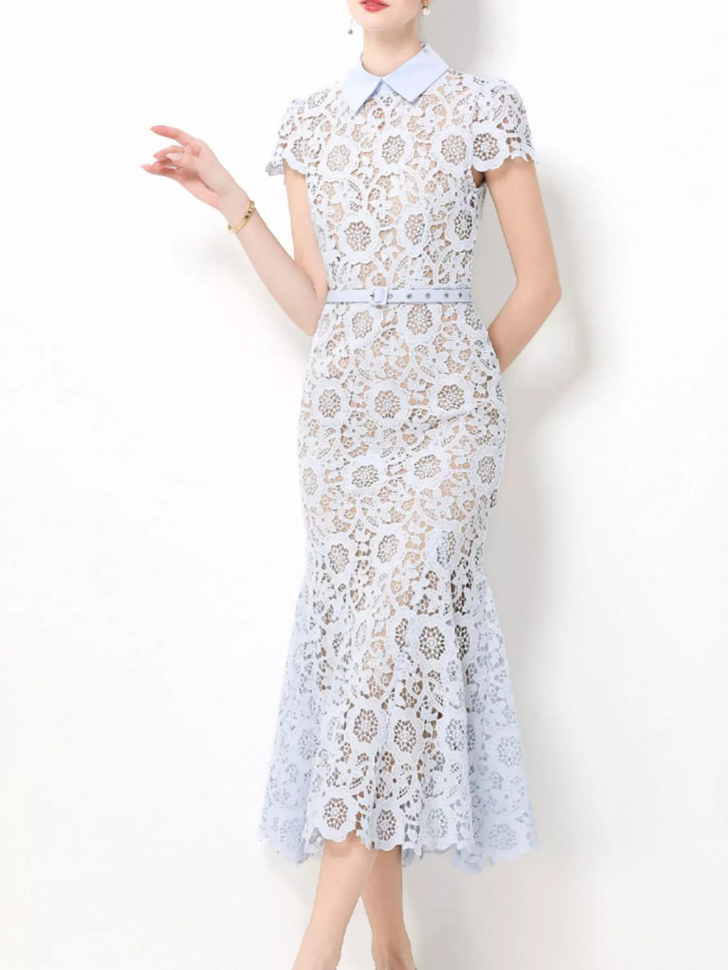 Lace short sleeve dress lace detail close up