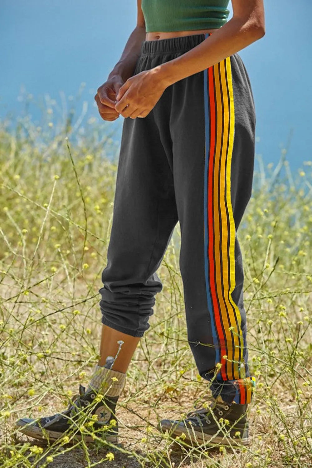 Striped athletic pants back view detail