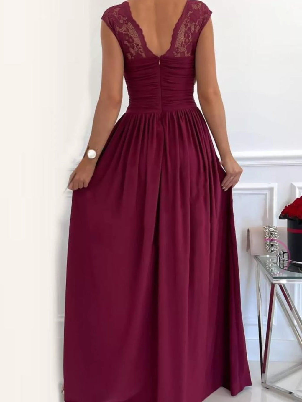 Lace detail on maxi dress bodice
