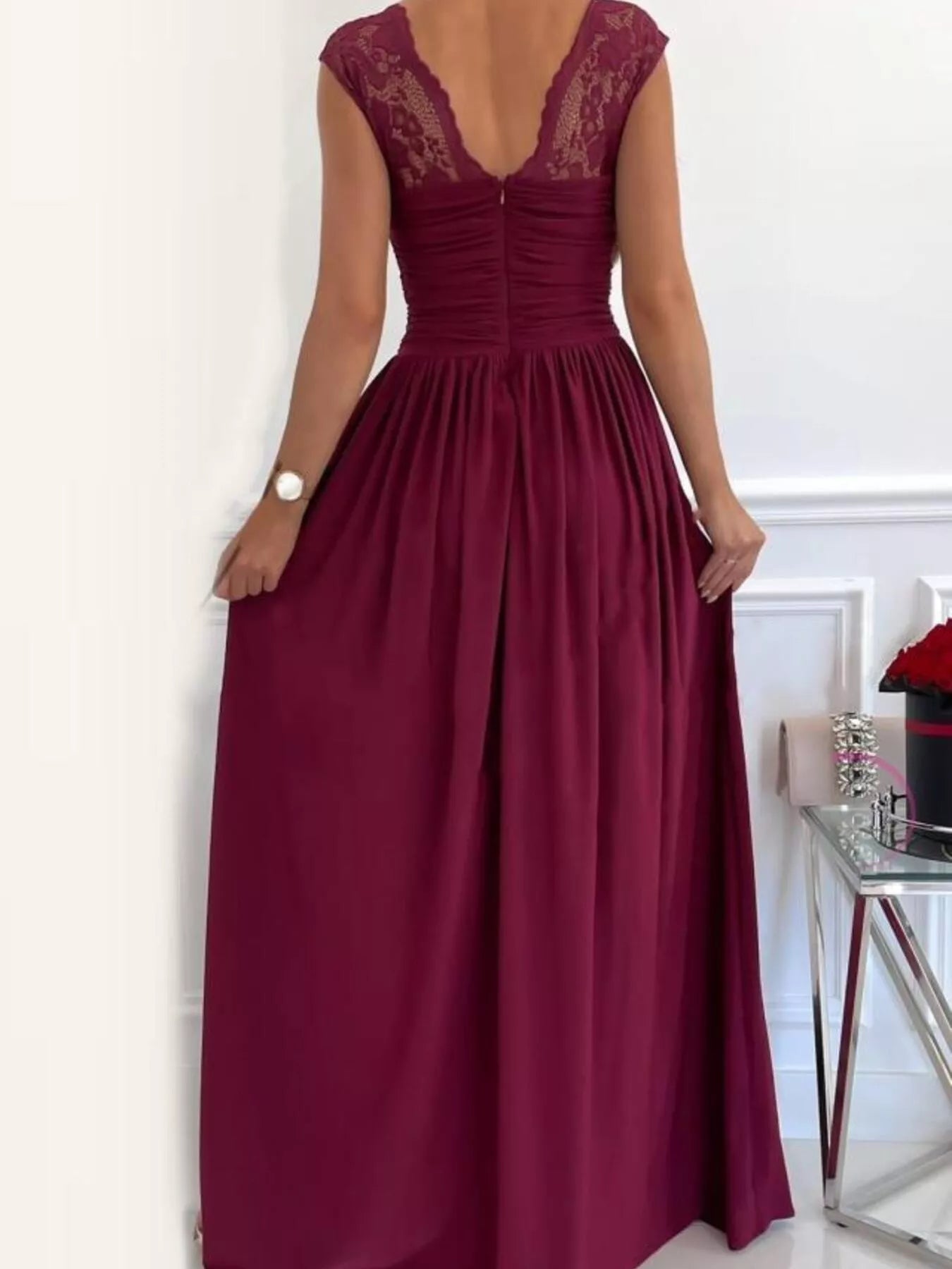 Lace detail on maxi dress bodice