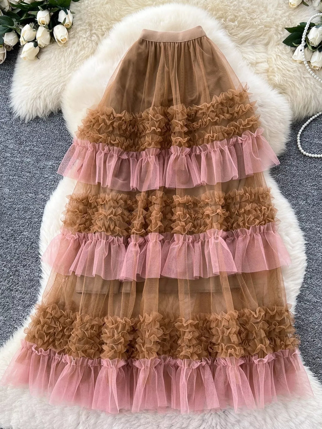 Ruffle tier detail on tulle skirt