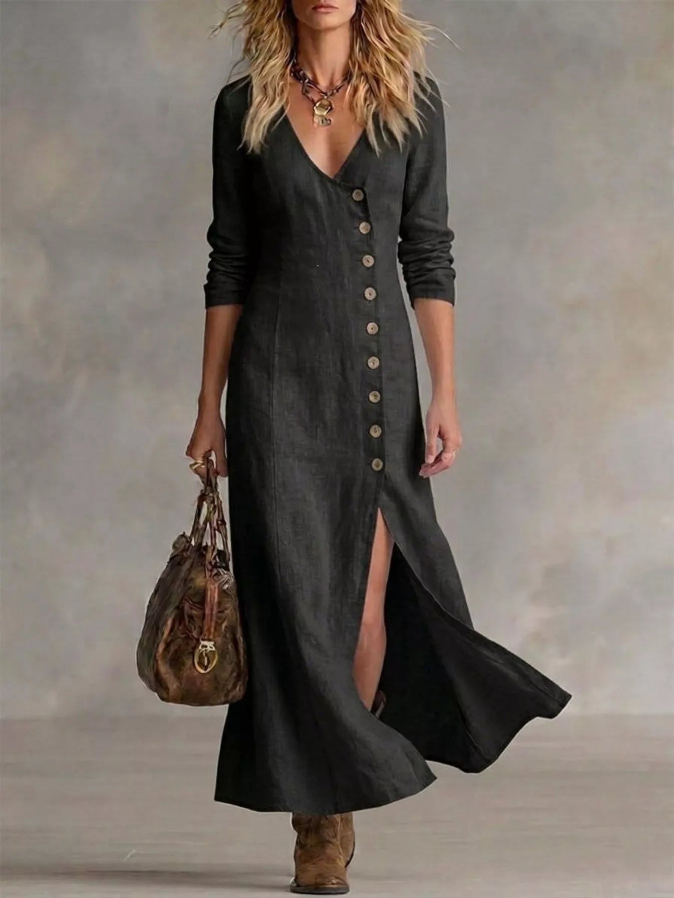 Side slit detail on button front maxi dress
