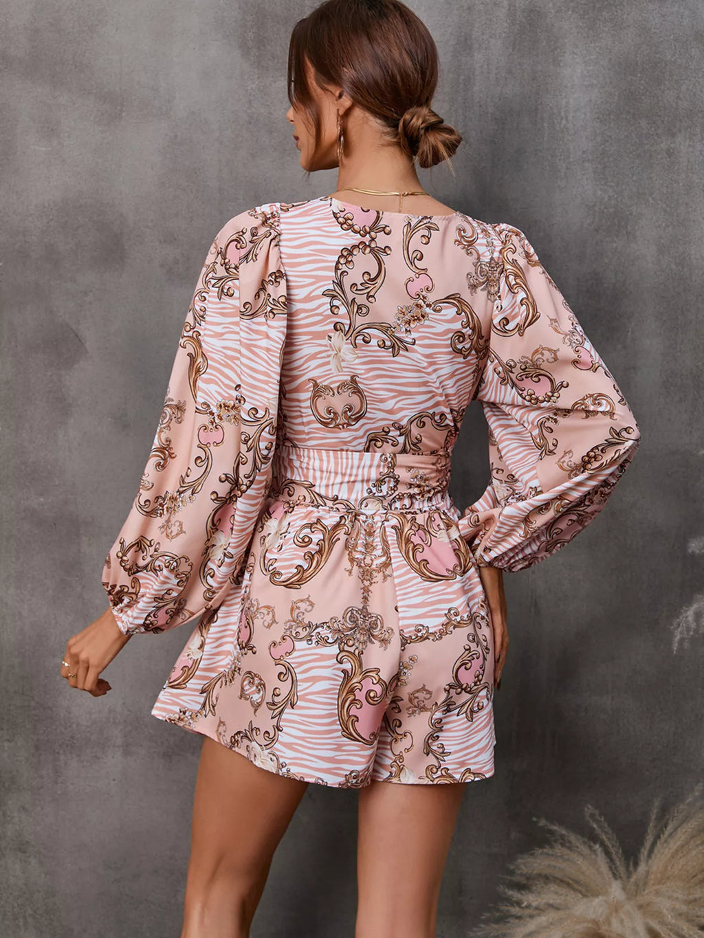 Long sleeve cutout romper front pose