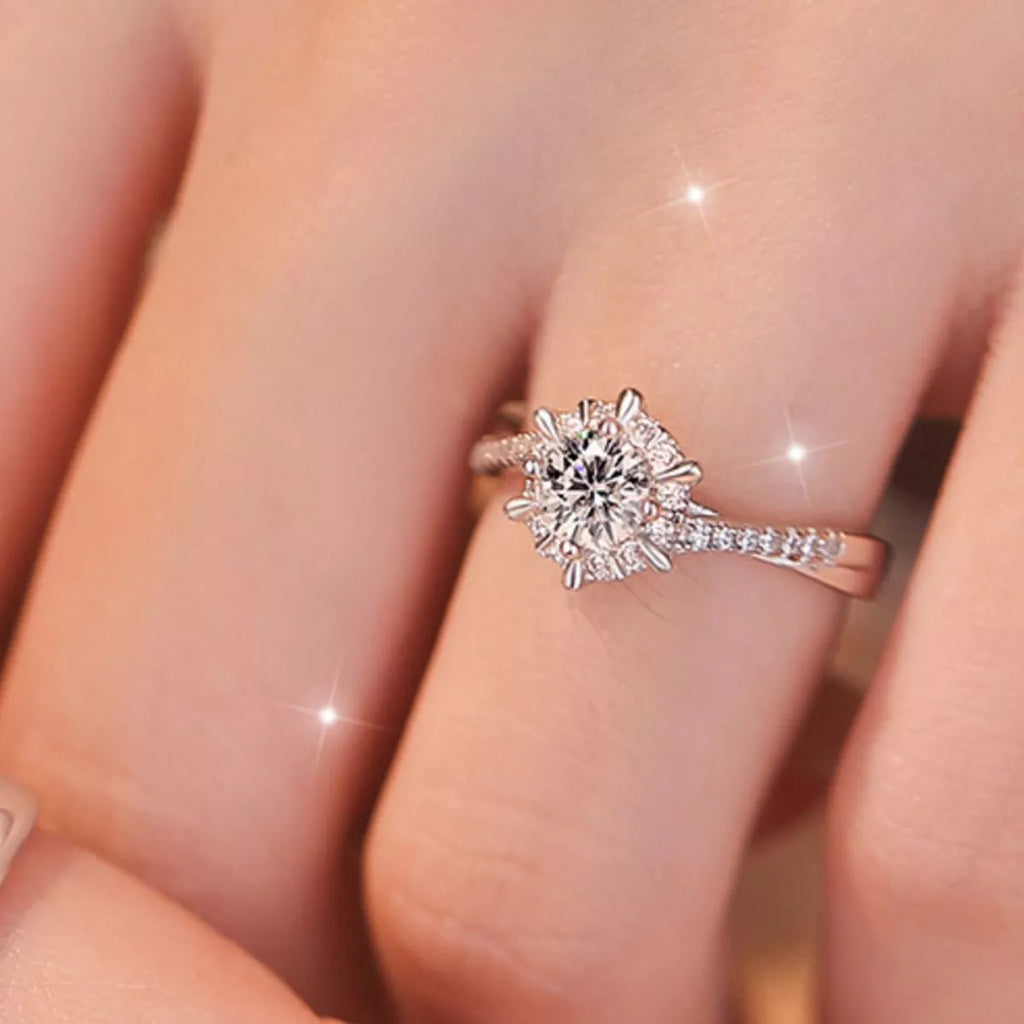 2 piece moissanite sterling silver ring set front view