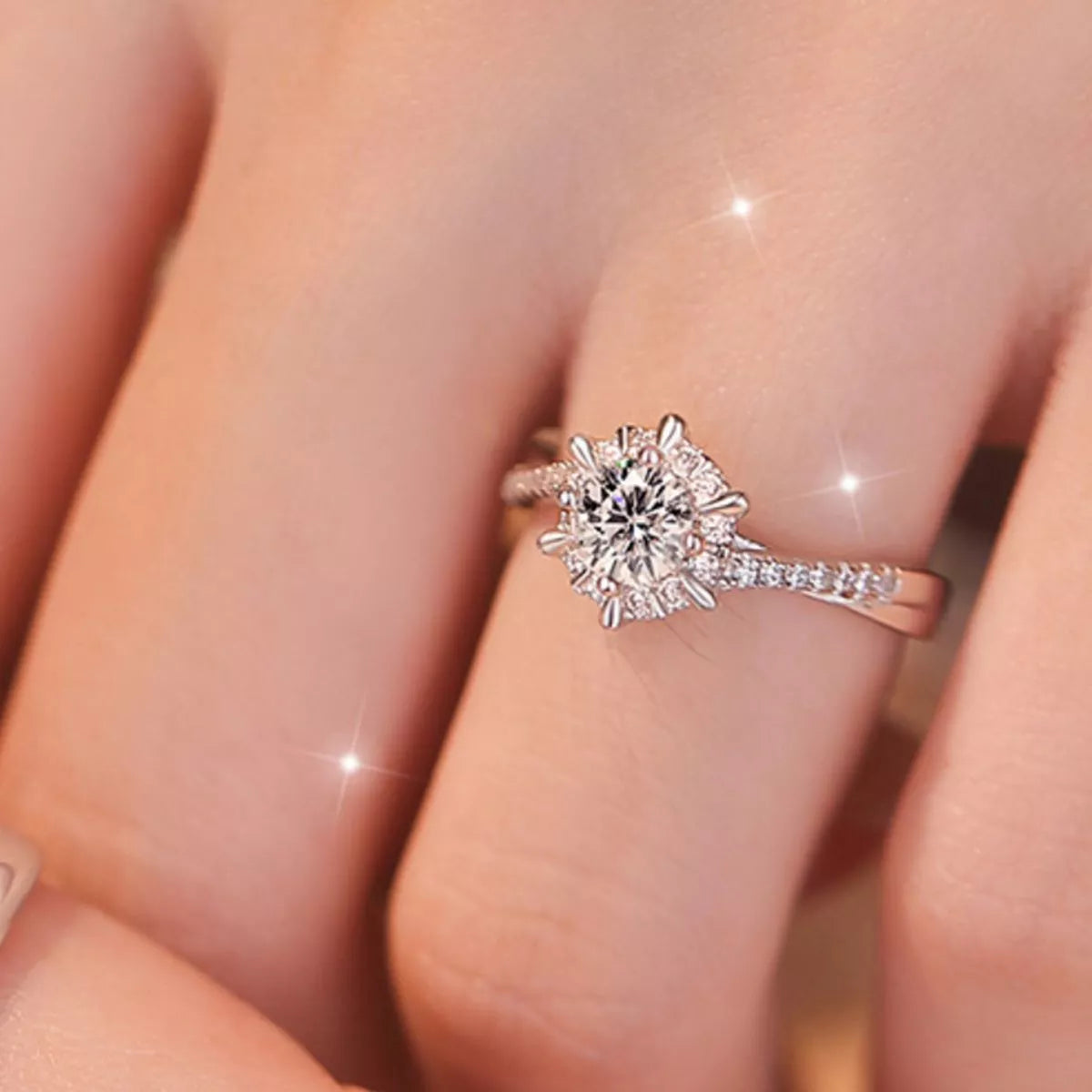2 piece moissanite sterling silver ring set front view