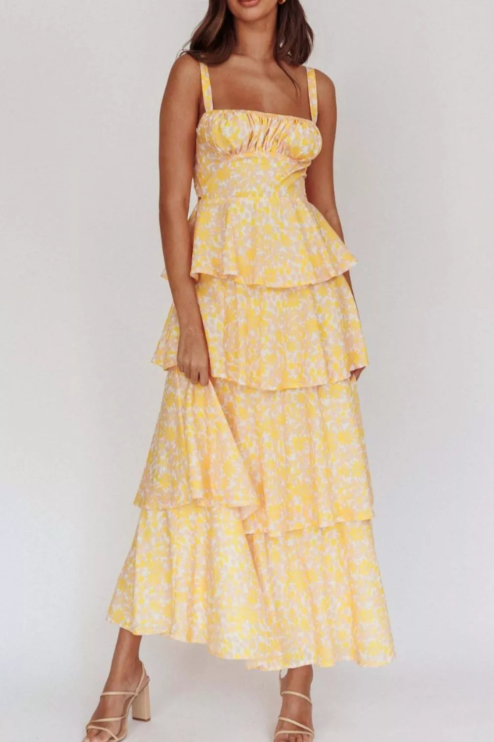 Floral print maxi dress back view