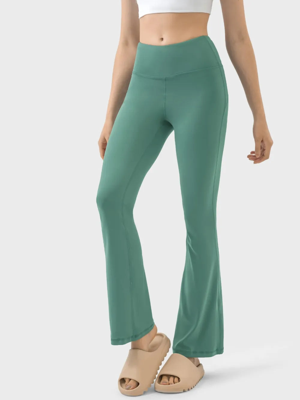Heliotrope purple active pants side view on model