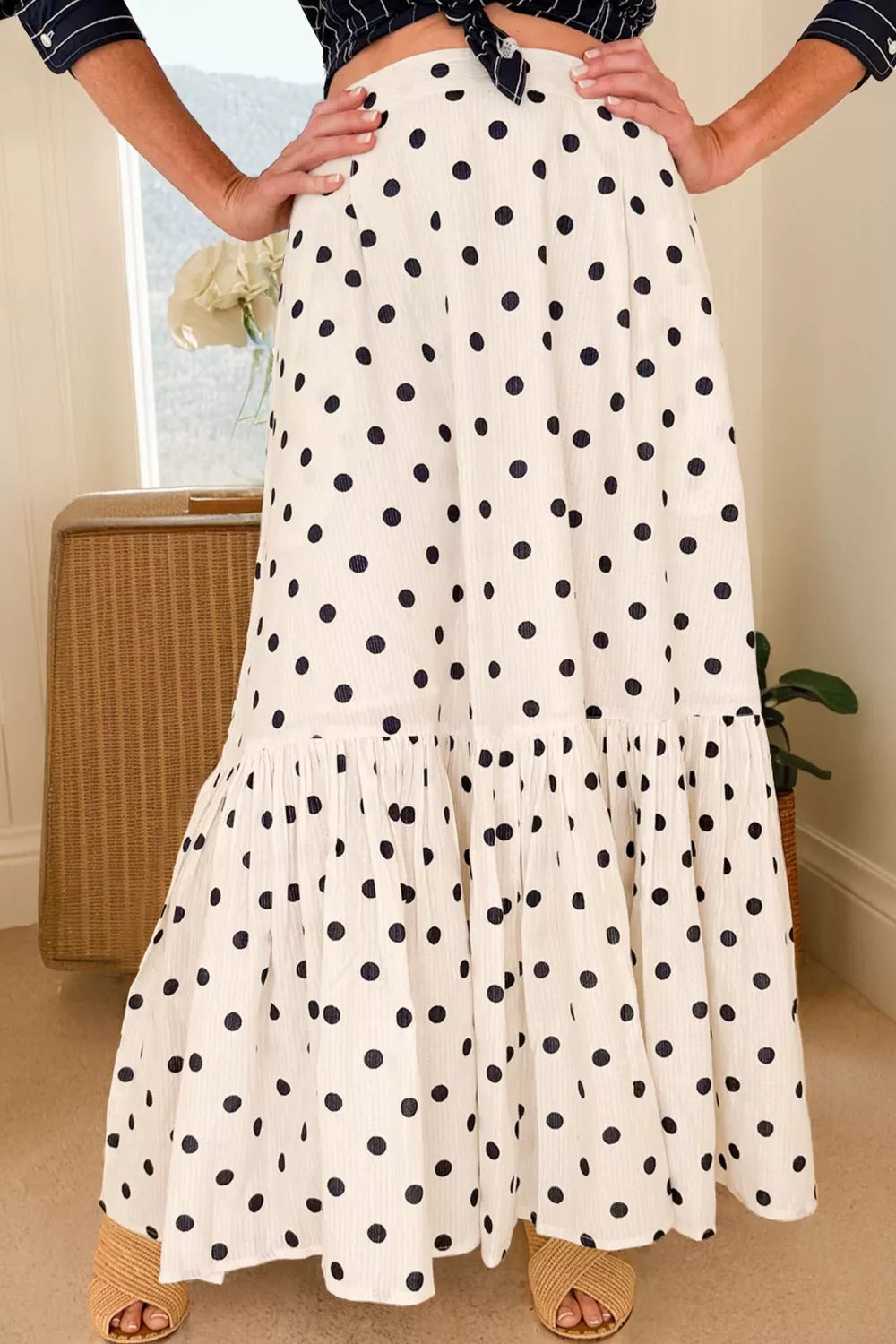 Polka dot skirt ruffled hem detail