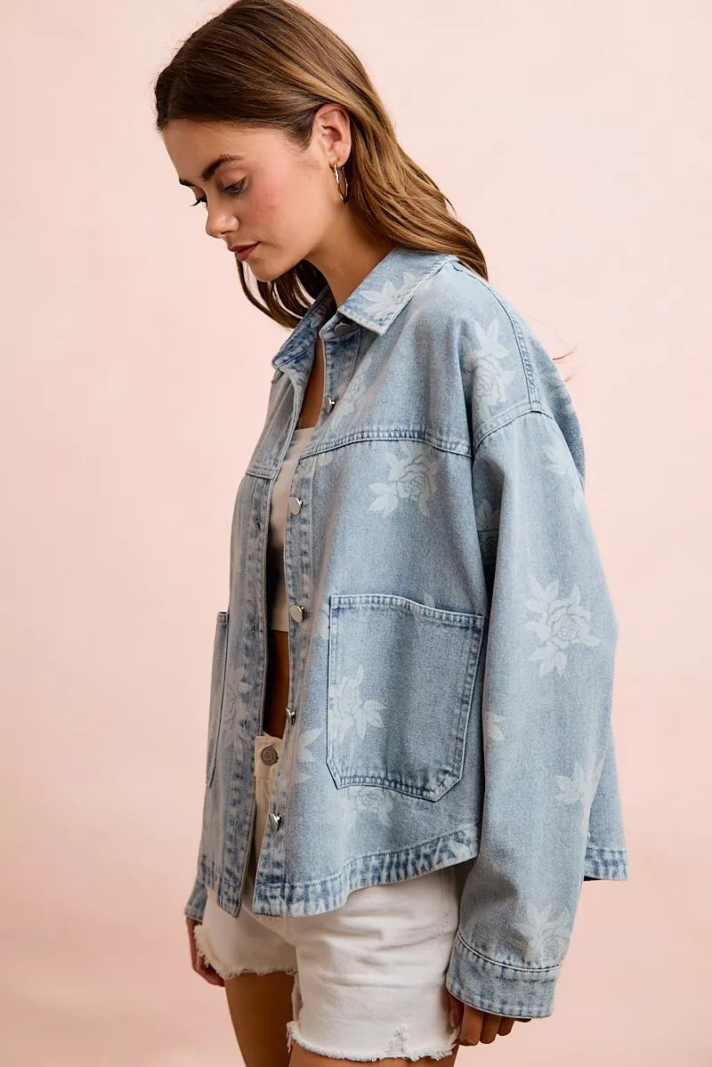 Womens floral denim jacket full length