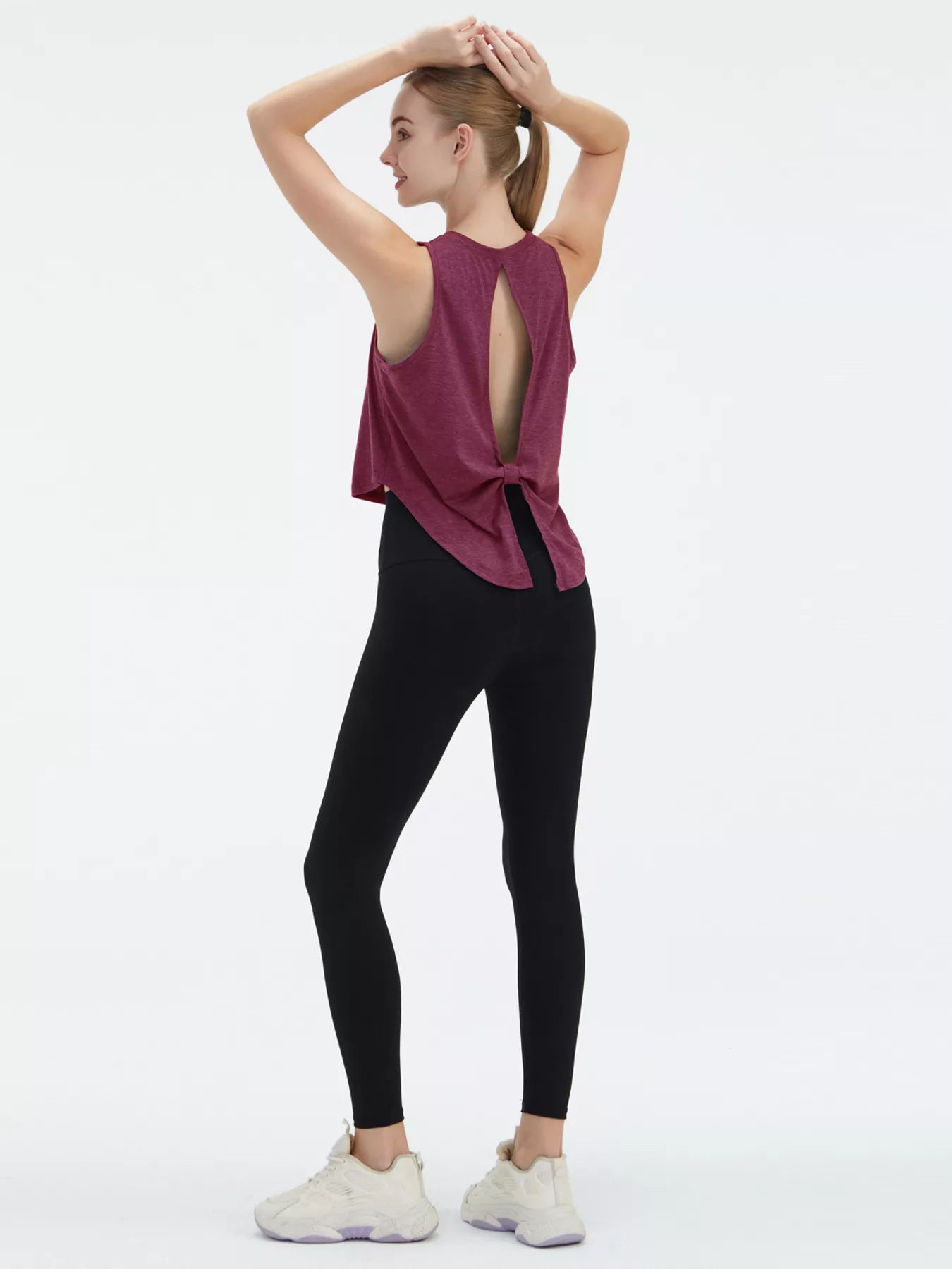 Cutout back round neck active tank full outfit