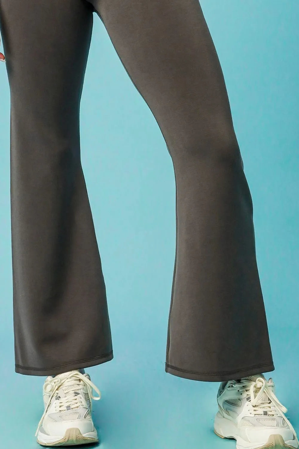 Dark gray wide leg flare leggings side view