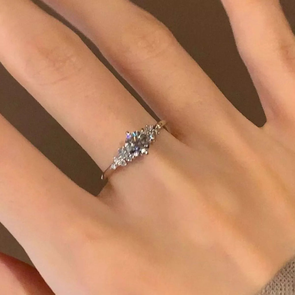 Sterling silver solitaire moissanite ring top view