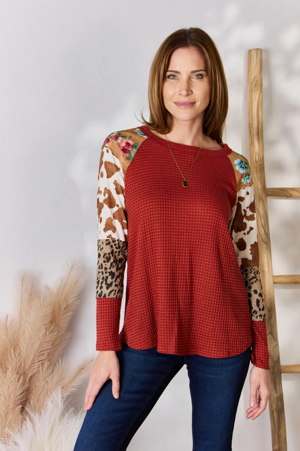 Animal print blouse full length view