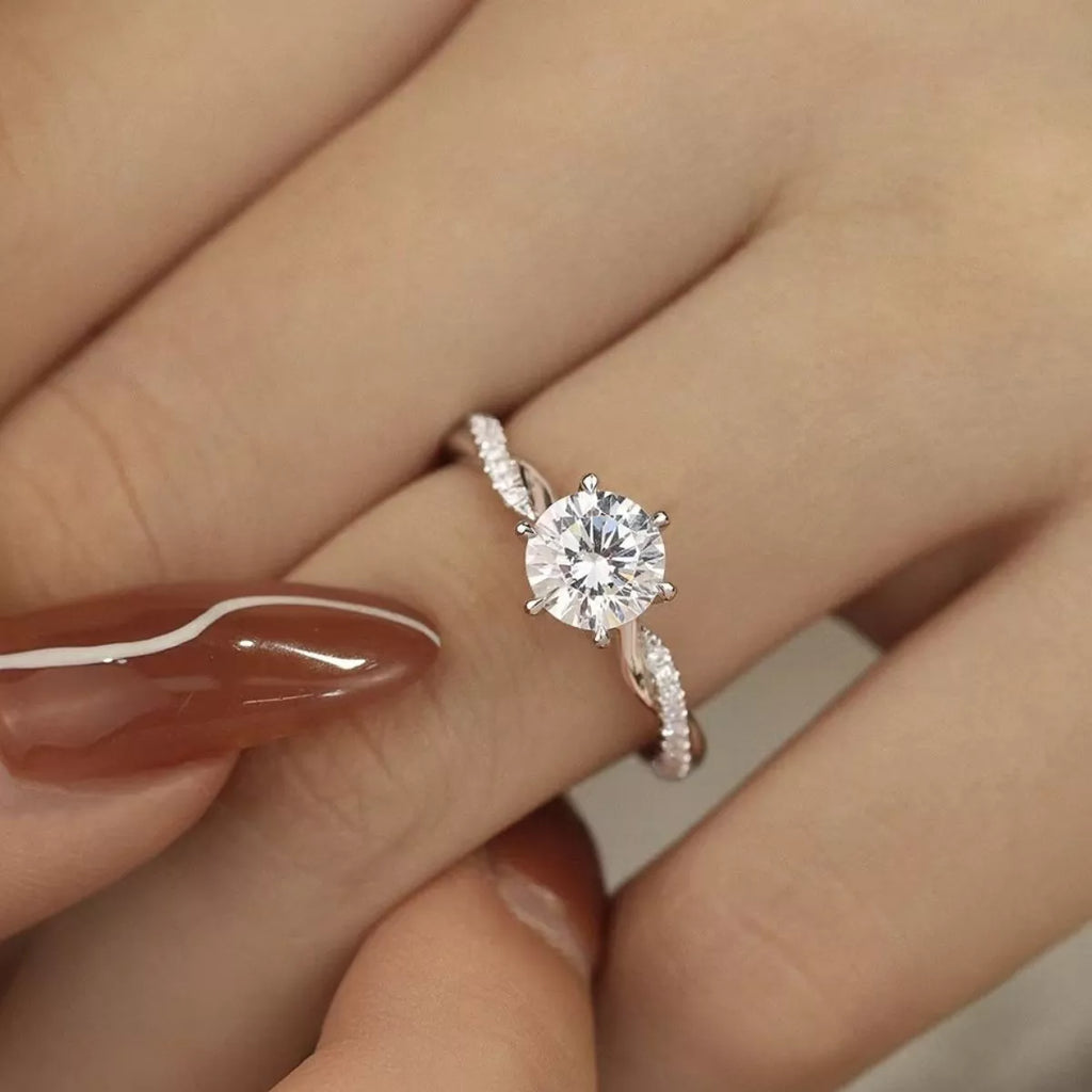 1 carat moissanite adjustable silver ring front view