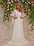 Lace v neck floor length dress front view