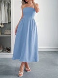 Light blue midi dress side view on model