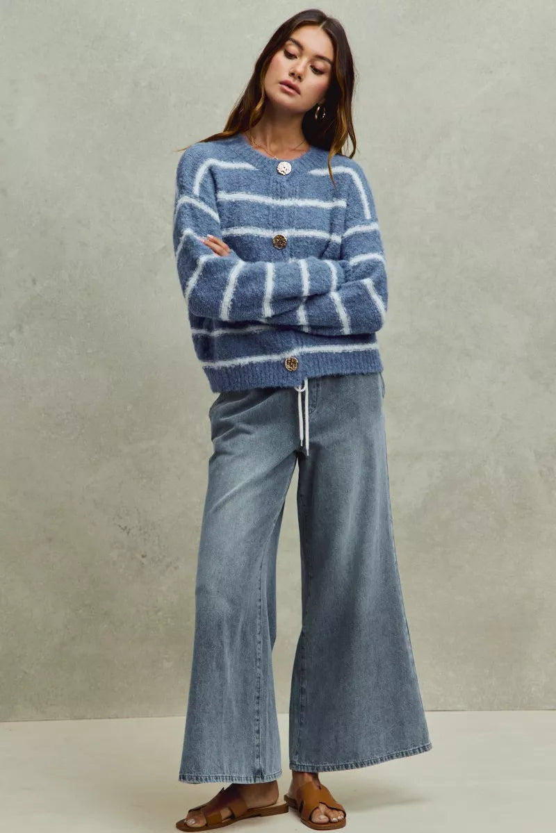 Mid rise flare jeans full length view