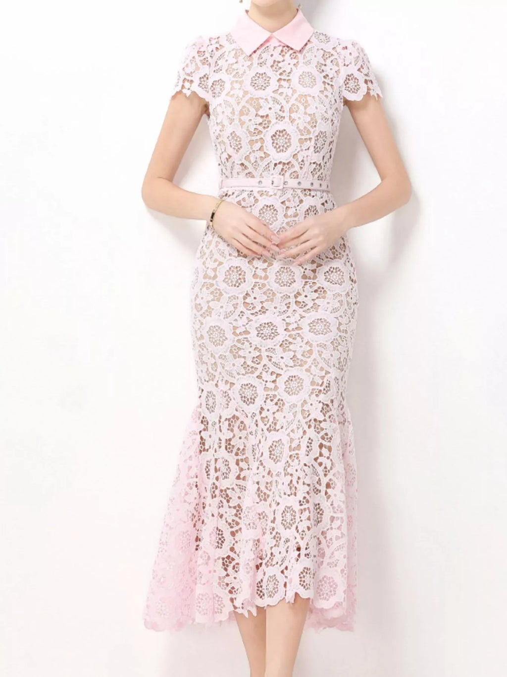 Lace midi dress back zipper detail