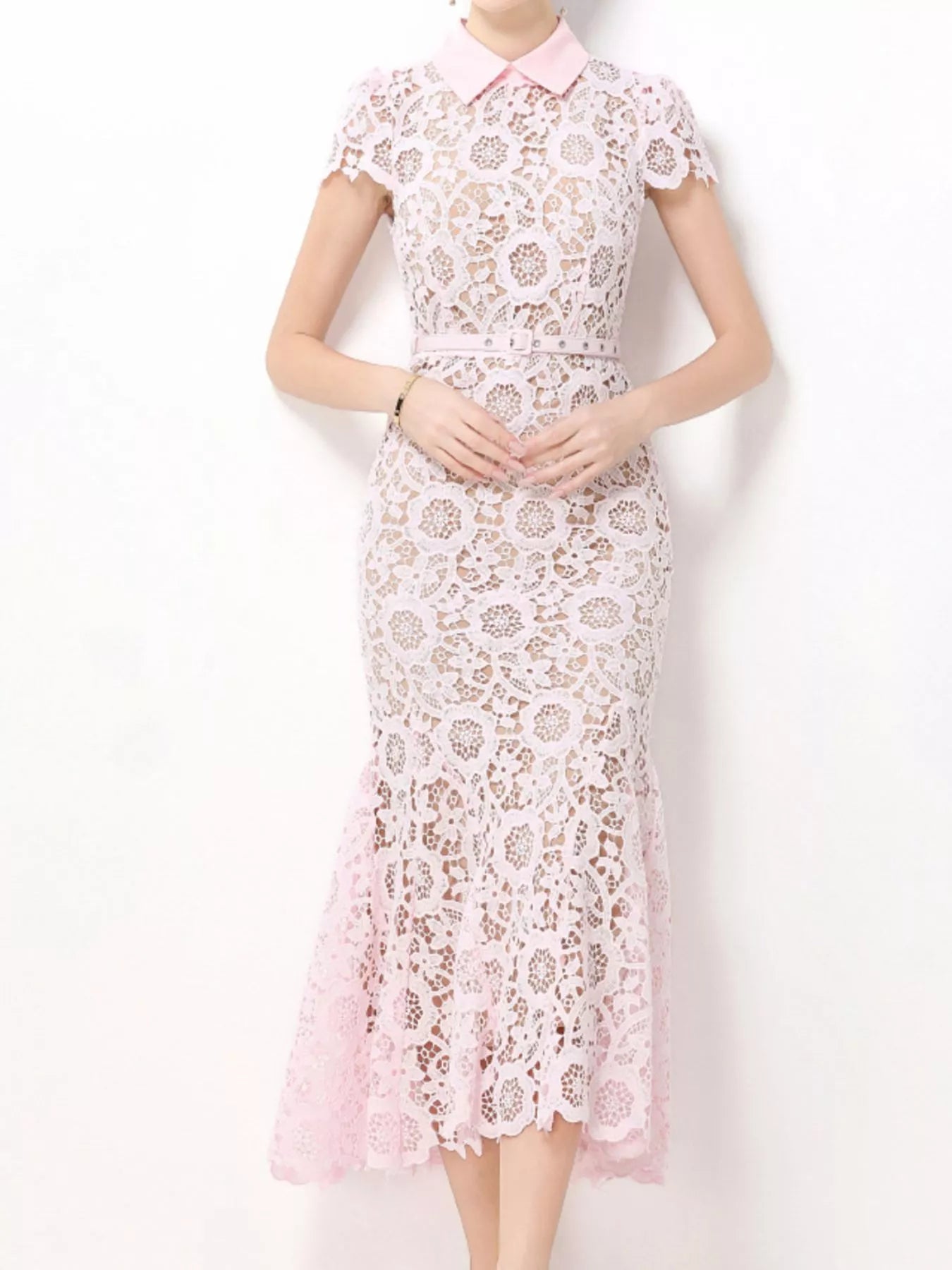 Lace midi dress back zipper detail