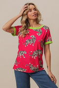 Tiger print ringer top graphic close up