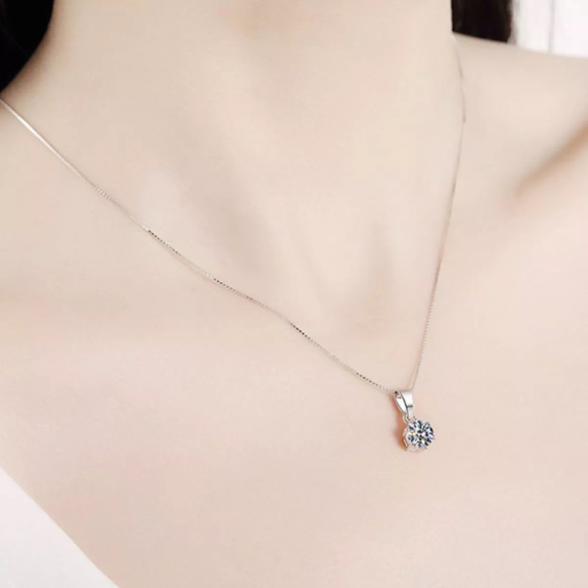 Moissanite pendant necklace sparkle detail