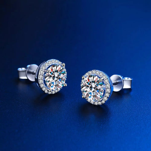 Moissanite stud earrings close up detail