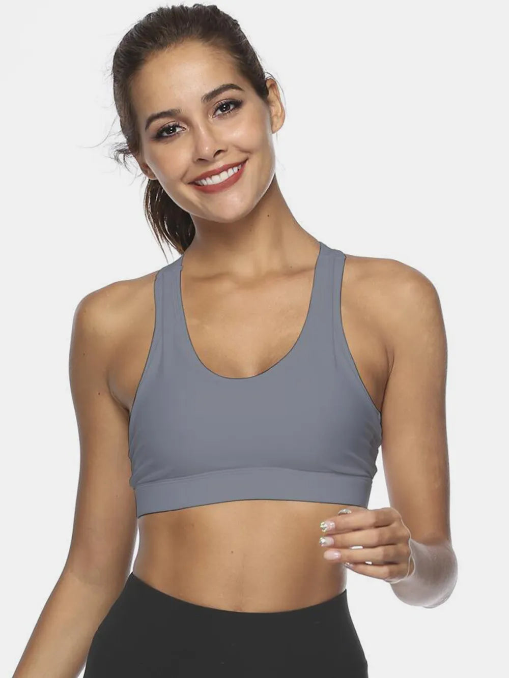 Teal workout tank on model