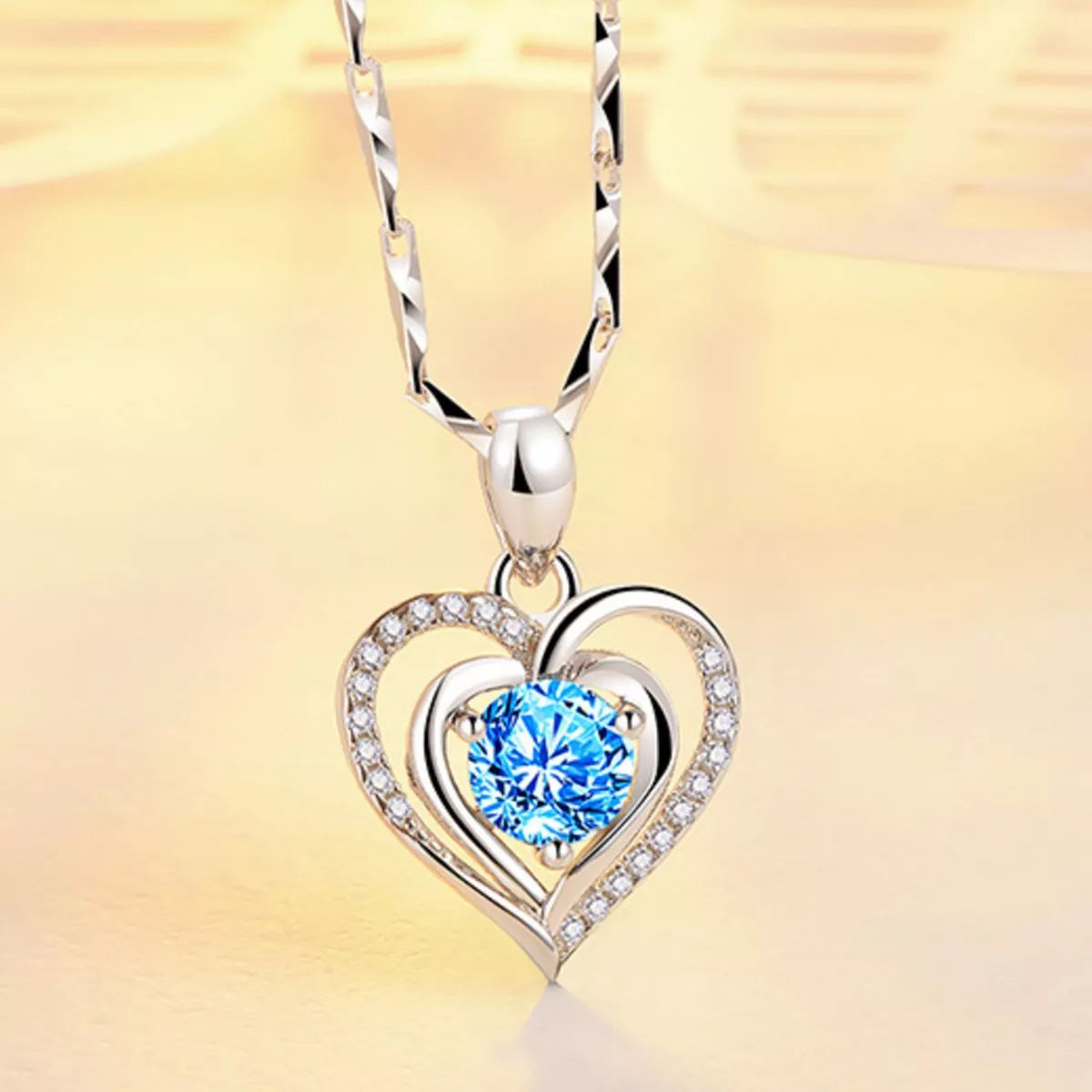 Sterling silver heart pendant necklace front view