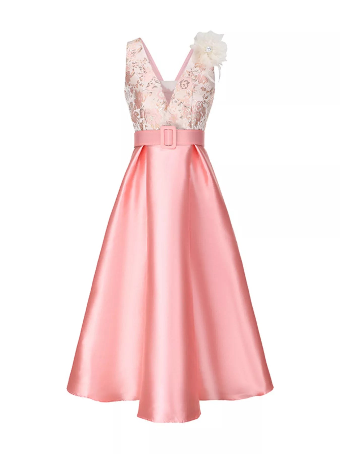 Floral belted midi dress back view