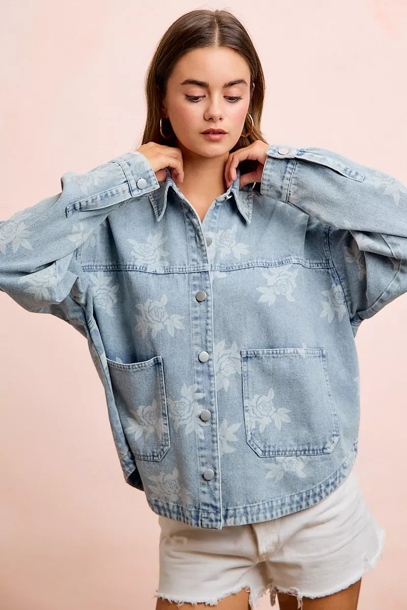 Floral washed denim jacket back detail