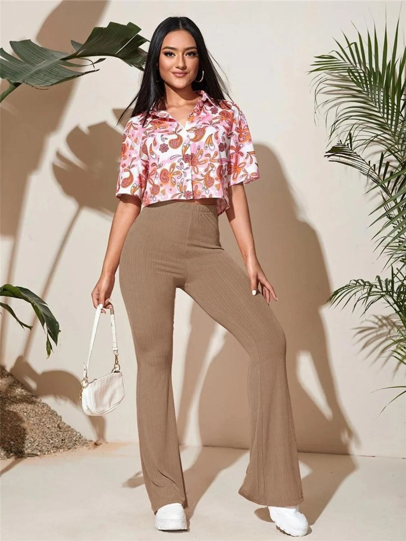 High waist flare active pants side view